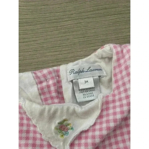 Ralph Lauren Baby Girls Dress 3m Pink Sleeveless Floral Embroidered Gingham 0-3 - Picture 2 of 3